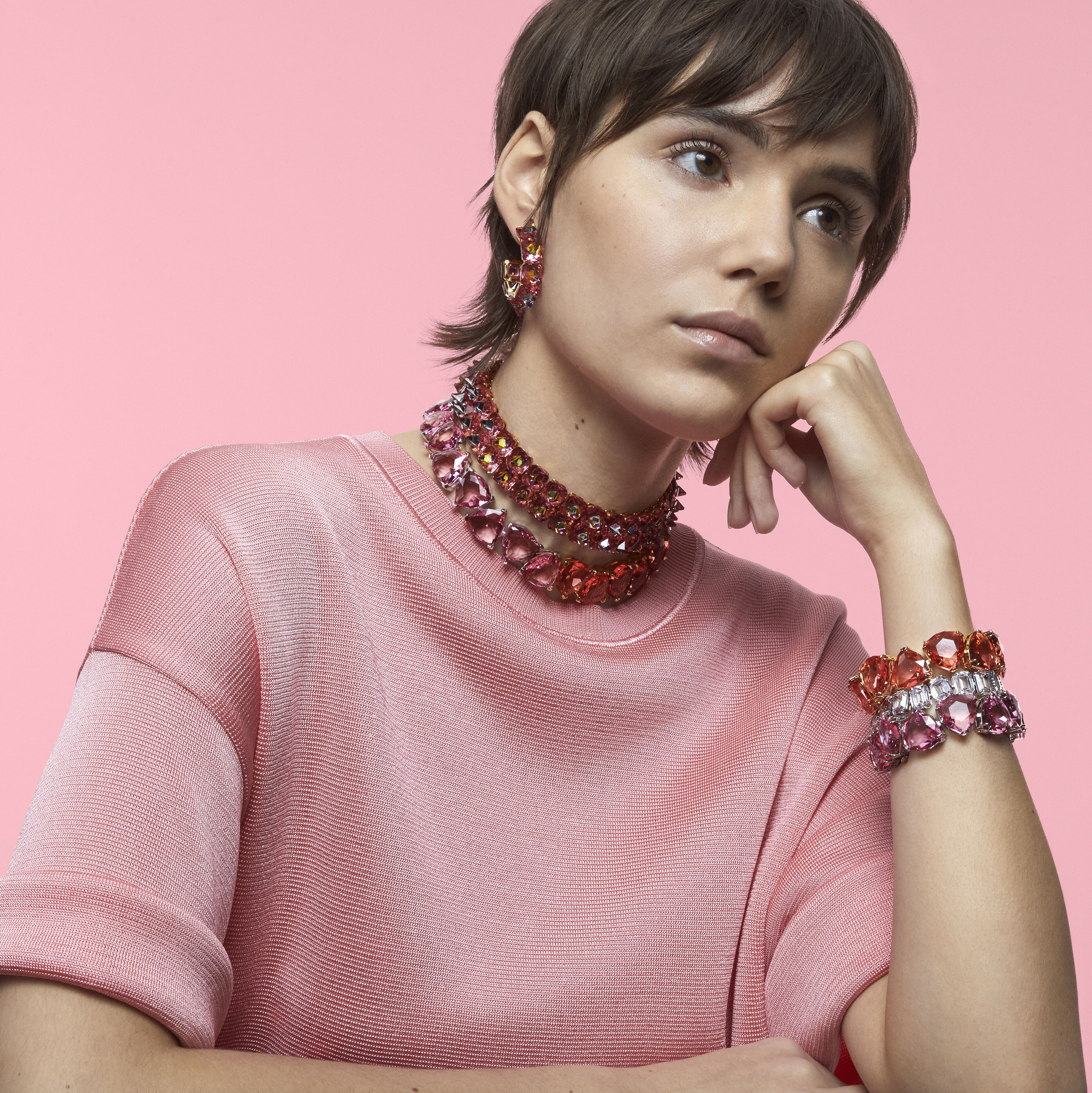 Buy Swarovski Millenia bracelet, Triangle cut crystals, Pink, Rhodium plated